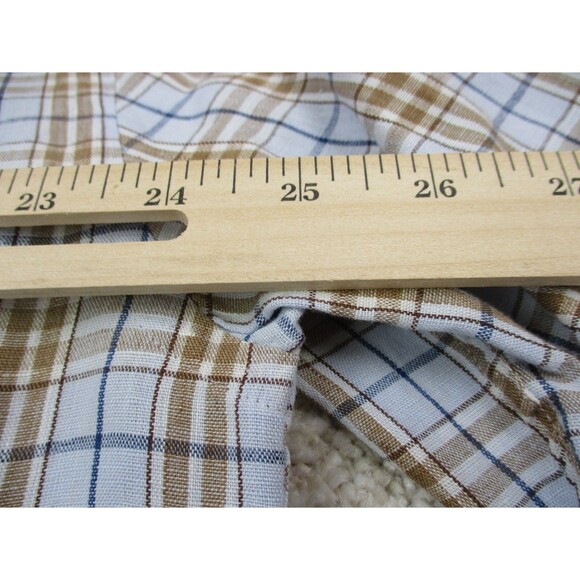 Peter Millar Shirt Adult Large Blue Brown Plaid Button Up Linen Cotton Mens - Picture 10 of 13